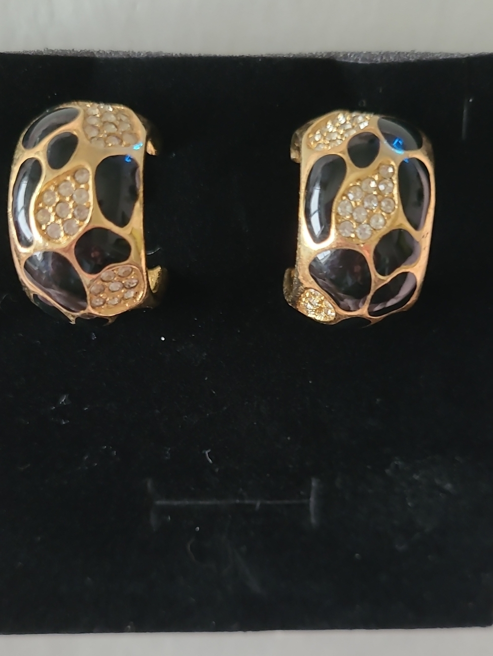 Dior Gold-Tone Hoop Earrings with Black Enamel and Crystal Details